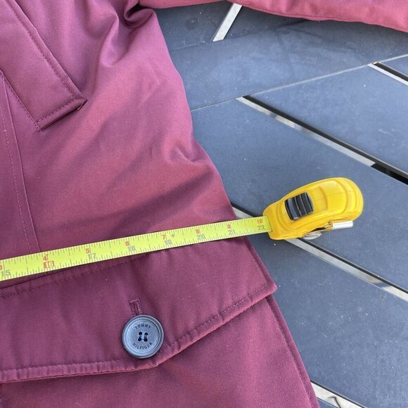 Tommy Hilfiger Jacket Womens Medium Burgandy Red Hooded Puffer Coat Button Down - Picture 6 of 11